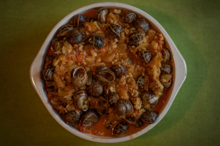 Top view of a traditional French dish of snails.の写真素材