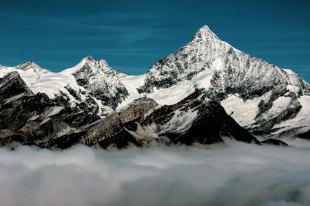 Panoramic view of the Swiss Alps in winter