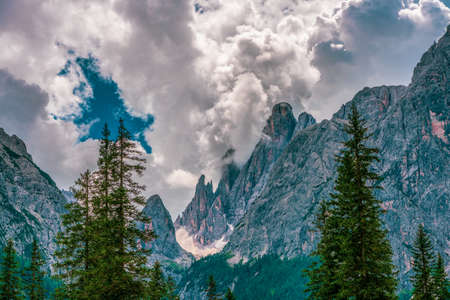 Panoramic view of the Sexten Dolomites, Italy.の写真素材
