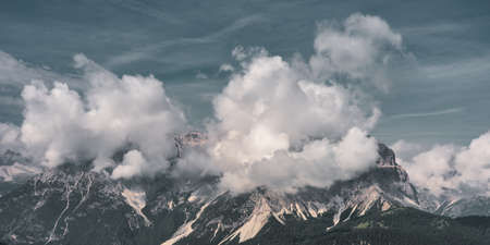 Panoramic view of the Sexten Dolomites, Italy.の写真素材