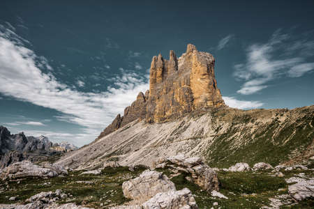 View of the south walls of the Three Peaks, Italy.の写真素材