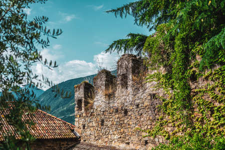 Wall remains of a castle complex in South Tyrol, Italyの写真素材