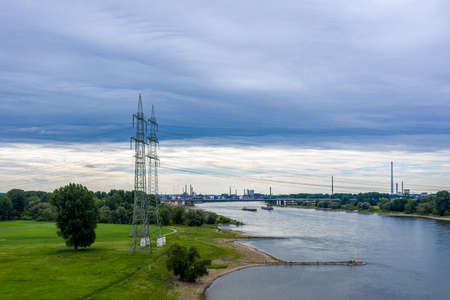 Panoramic view of the A1 motorway bridge on the Rhine near Leverkusen. Drone photography.の写真素材