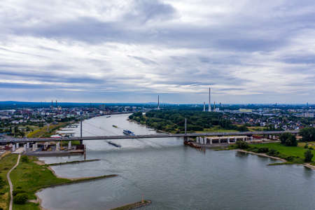 Panoramic view of the A1 motorway bridge on the Rhine near Leverkusen. Drone photography.の写真素材