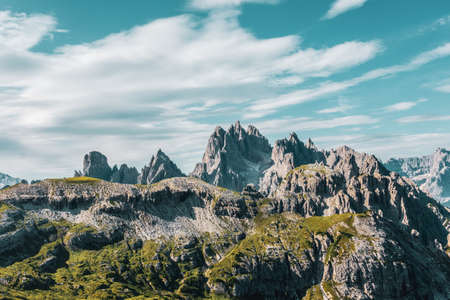 View of the Cadini mountain range in the Dolomites, Italy.の写真素材