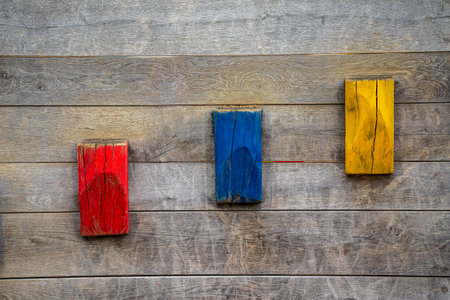 wooden wall with colorful wooden stairs