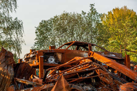 rusted burnt out car wrecks.の写真素材