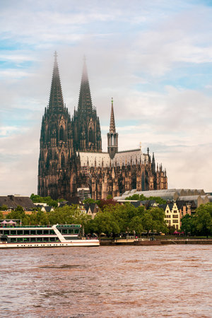 panoramic view of cologne old town with cologne cathedralの写真素材