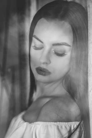 Surreal blurry portrait Portrait of a young beautiful womanの写真素材