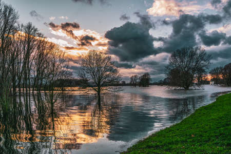 Flood on the Rhine between Cologne and Leverkusen, Germany.の写真素材