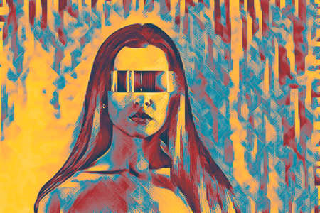 Portrait shot of a pretty young woman in pop art style.の写真素材