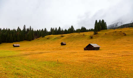 Old wooden huts in Alps, Bavaria Germanyの写真素材
