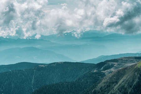 panoramic view of the Dolomites with beautiful weather clouds, Italy.の写真素材