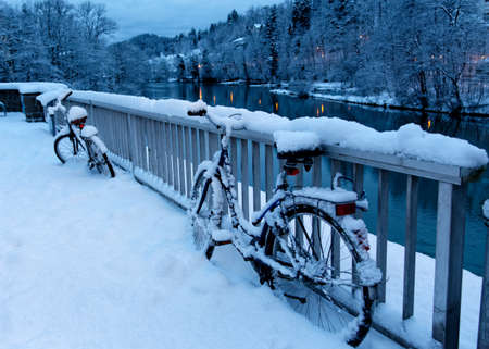 Bicycle in the snowの写真素材
