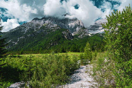 Panoramic view of the Sexten Dolomites, Italy.の写真素材