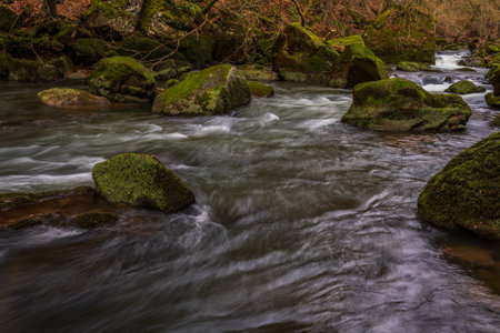 Waterfall in the forest in autumn, Irrel waterfalls