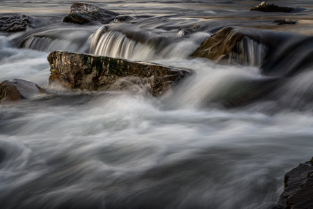 Long exposure of a river at sunset, Germany.の写真素材