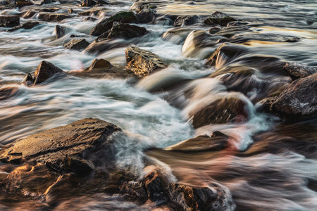 Colorful flowing water. Long exposure of flowing water.の写真素材