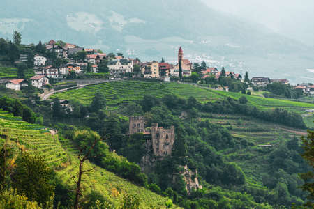 View of Dorf Tirol in Italy, South Tyrol.の写真素材