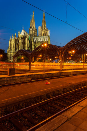 Main station and cathedral in Cologne.の写真素材