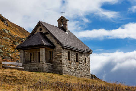 Mountain chapel in Switzerlandの写真素材