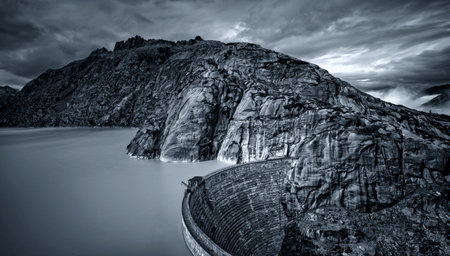 Panoramic view of Lake Grimsel, Switzerland.の写真素材