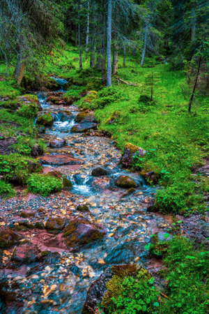 Mountain river in the Dolomites, Italy.の写真素材
