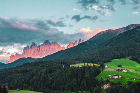 Panoramic view of the Dolomites, Italy. Odle mountain peaks.の写真素材