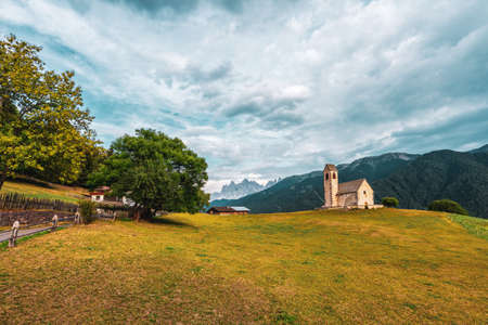 Church of St. Jacob in Funes, Italy.の写真素材