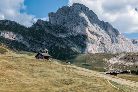 Panoramic view of the Seceda, high mountain in the Dolomites in South Tyrol, Italy.の写真素材