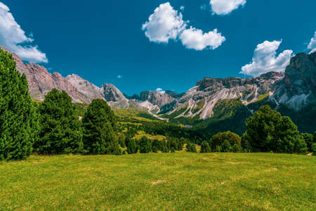 Panoramic view of the Dolomites, Italy. Seceda pasture.の写真素材
