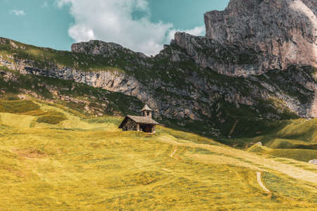 Panoramic view of the Seceda, high mountain in the Dolomites in South Tyrol, Italy.の写真素材