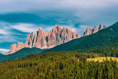 Panoramic view of the Odle mountain peaks, Italy.の写真素材