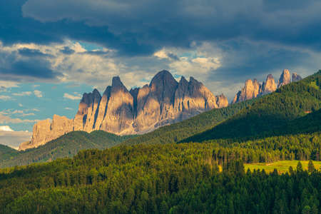 Panoramic view of the Odle mountain peaks, Italy.の写真素材