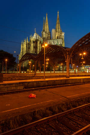 Cologne train station with Cologne Cathedral in the backgroundの写真素材