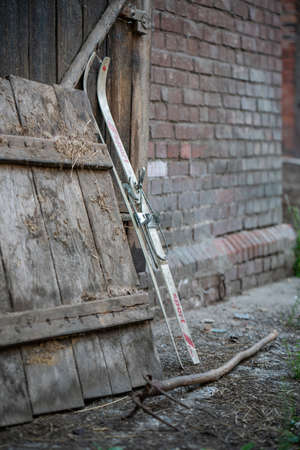 Old ski on a farm, Poland.の写真素材