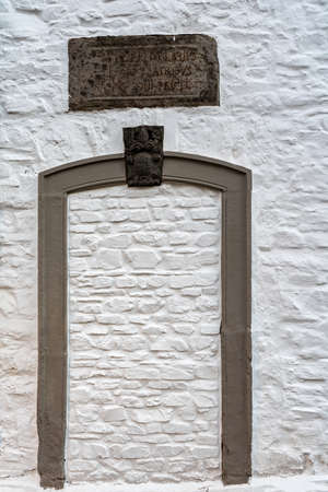 white house facade with patternsの写真素材