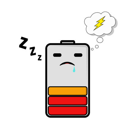 Vector illustration of a cute sleeping battery dreaming on a charger. can be used for children's...