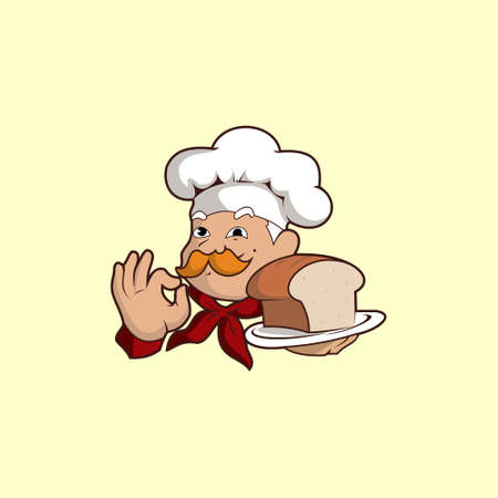 illustration of a chef carrying breadのイラスト素材