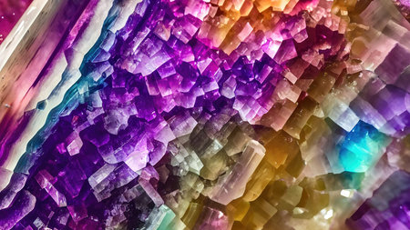 Colorful shiny crystals wallpaper, 3D rendering