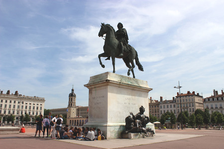 Equestrian statue of Louis XIV on Place Bellecour, Lyon, Franceのeditorial素材
