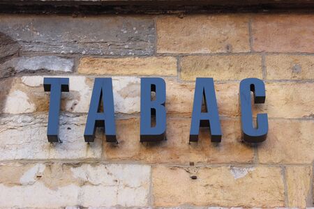 French Tobacco Sign 3D Letters on the Wall. In France "Tobacco" means clustering Tobaccoのeditorial素材