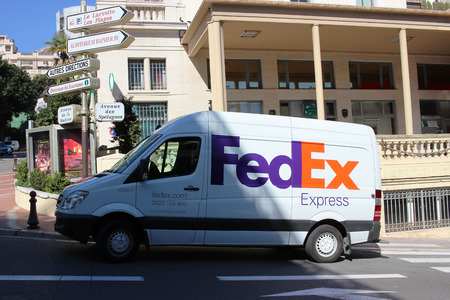 Monte-Carlo, Monaco - March 9, 2016: FedEx Express Van Parked on the Street in Monaco.  Fedex is one of Largest Package Delivery Companies Worldwideのeditorial素材
