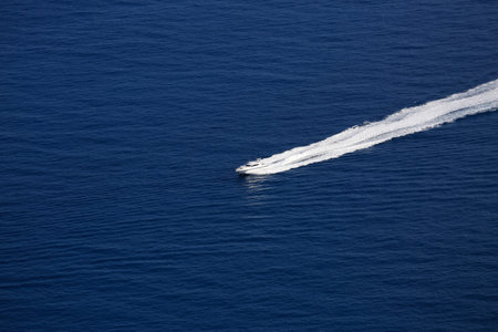 Luxury Boat Wake on Mediterranean Sea, between Cap d'Ail and Monacoの写真素材