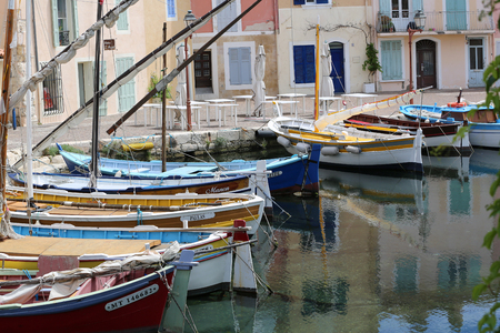 Martigues, France - June 21, 2016: The Old Harbor with Boats. Le Miroir Aux Oiseaux (Mirror Bird) Areaのeditorial素材