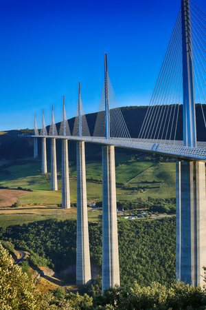 Millau, France - August 21, 2016: The Millau Viaduct Is The Tallest Bridge In The World with One Mast's Summit At 343 Metres Above The Base Of The Structure. Aveyron, Midi Pyrenees, Franceのeditorial素材