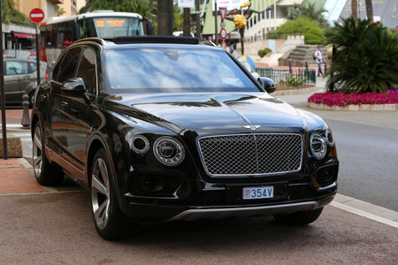 Monte Carlo, Monaco - May 18, 2016: Black Bentley Bentayga, Luxury SUV (Front View) At The City...