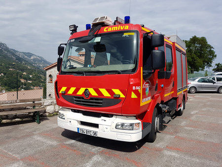 La Turbie, France - June 11, 2018:  Red French Fire Truck Renault Parked In Front Of The Fire...