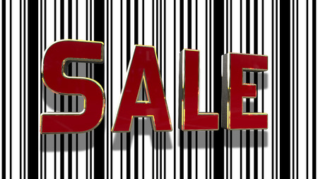 Sale Red And Gold 3D Text Animation With Black And White Barcode Abstract Line Backgroundの写真素材