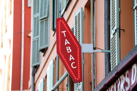 French Red And White Tobacco Sign. In Franceの写真素材